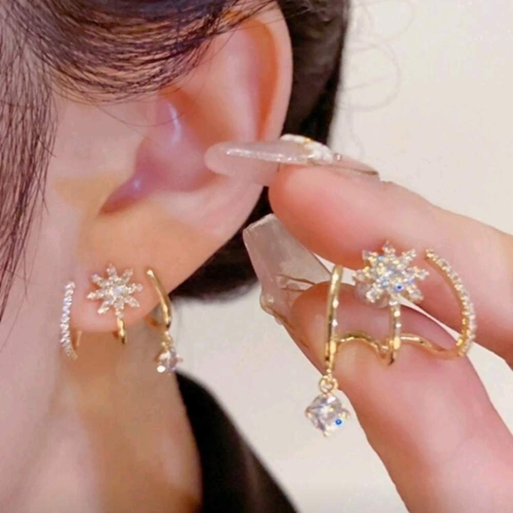 Gold Crystal Star and Hoop Earring Set